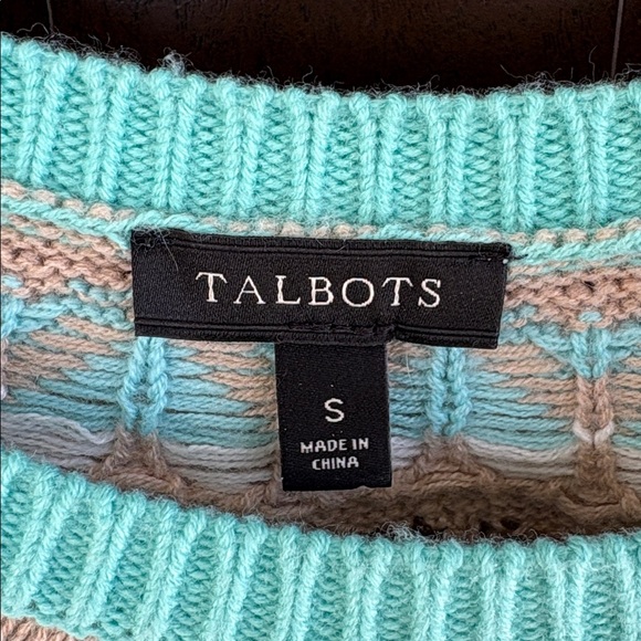 EUC Talbots Lambswool Blend Bird Fair Isle Sweater Teal Size Small - Picture 9 of 9